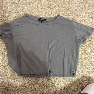 Forever 21 Gray Crop Boxy Crew Neck T-Shirt